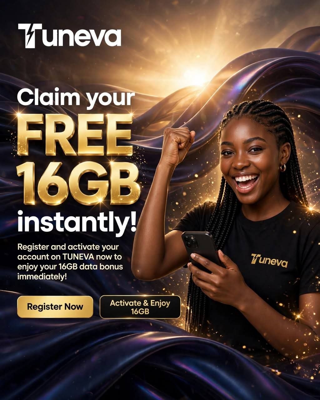 Claim your FREE 16GB data bonus on TUNEVA flyer